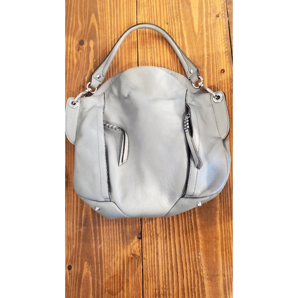 Or Yany Gray Leather Shoulder Bag Purse Handles Silver Hardware